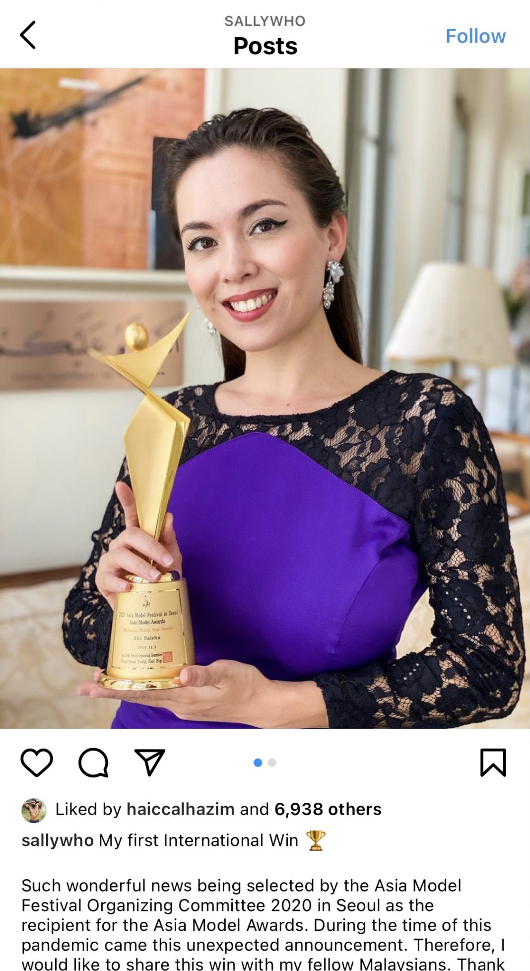 Siti Saleha Terima Asia Model Awards 2020, Tahniah! - Media Hiburan